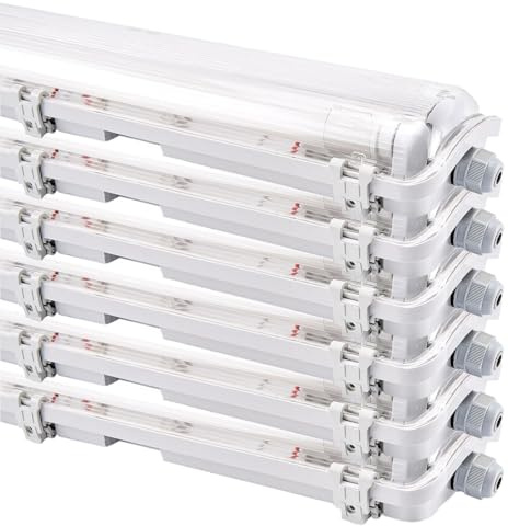 NCC-Licht 6 x LED Feuchtraumleuchte Eco Wannenleuchte 120cm 2 x 18W T8 Röhre 3600lm Neutralweiß 4000K IP65
