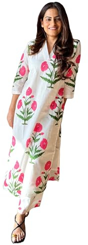 GoSriKi Women's Rayon Viscose Straight Printed Kurta with Palazzo, White, S