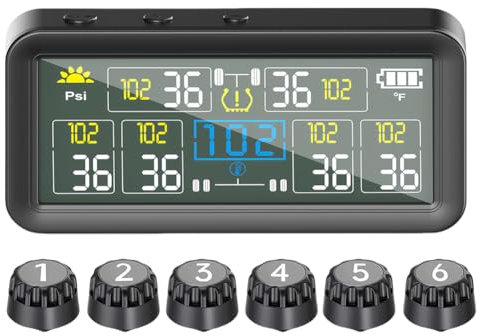 ARVALOLET - Sistema de control de presión de neumáticos digital LCD - Pantalla USB/solar (seis ruedas)