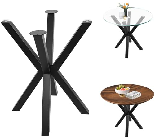 Homtone 2 patas de mesa de araña resistentes, patas de metal rústico industrial para mesas redondas de comedor, exteriores e interiores, color negro (71 x 60 cm para parte superior de cristal)
