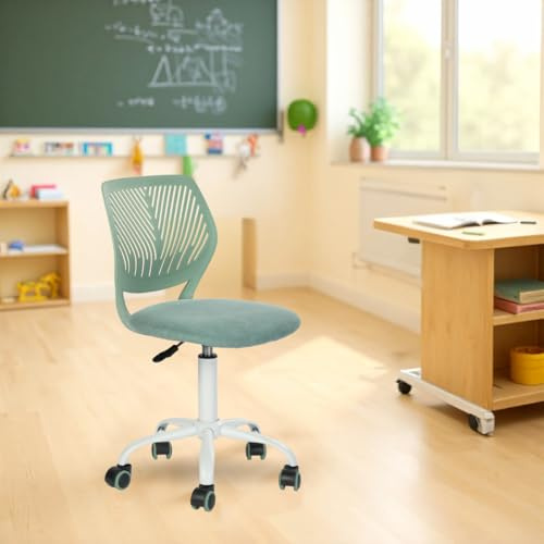 FurnitureR Chaise de Classe Compacte, Siège Ergonomique pour Ecole, Dossier en Maille Respirante, Hauteur Réglable, Chaise de Salle de Dessin pour Enfants, Facile à Déplacer 360°, Morandi Aqua