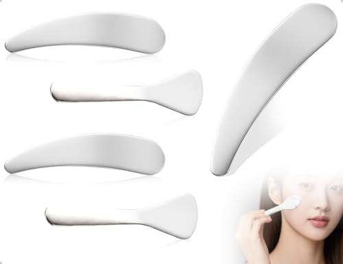 AOYEGIC EspáTulas CosméTicas De 4 Piezas, EspáTulas PequeñAs Curvas De Acero Inoxidable Para Crema, Cucharas Aplicadoras Reutilizables, Ideales Para Cremas Faciales En Casa Y De Viaje