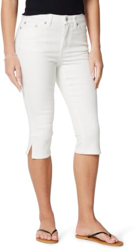 Amazon Essentials Jean Court Taille Haute Femme, Blanc, 38-40