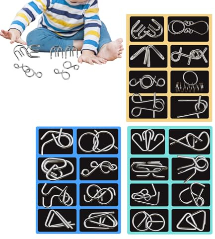 24 Stück Knobelspiele B-lume, Knobelspiel Aus Metall Herausforderung Inklusive Aufbewahrungstasche, 3D Brainteaser Puzzle Metallpuzzle Geschenke, Intelligenz Spielzeug für Kinder Teenager & Erwachsene