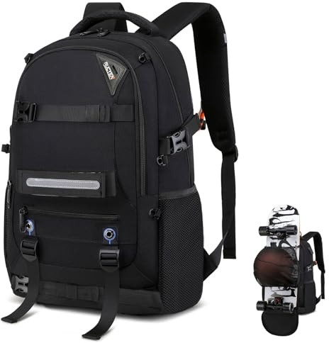 RUCYEN Skateboard Backpack, Laptop Backpack, Hidden Mesh and Anti-Theft Pockets, Waterproof Fabric, Fits up to 15.6 Inch Laptop, for Business Travel Men Women