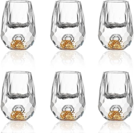 6 Stück Diamant-Schnapsgläser, 15 ml, mit 24K-Blattgoldflocken