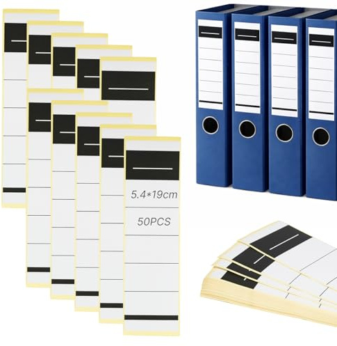 50 Pcs Étiquettes Autocollantes Pour Dos De Classeur, 54 x 190 mm Etiquettes Dossier pour Classeur de 8 cm, Papier Autocollant pour classeurs standard, classeurs étroits et larges pour Bureau et école