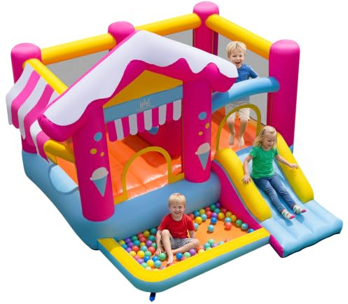 COSTWAY hoppborg med rutschkana, hoppområde, bollbad och 50 bollar | Bouncy Castle för barn, inomhus och utomhus, 320 x 300 x 230 cm