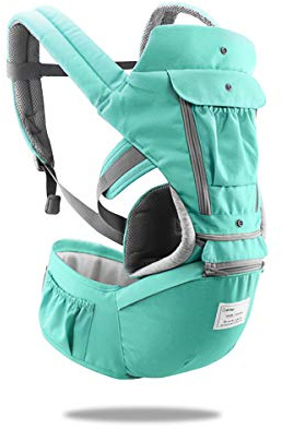 SONARIN 3-i-1 multifunktionell höft babybärare, fram och rygg, 100 % bomull, ergonomisk, enkel mamma, anpassad till ditt barns växande, 100 % garanti och gratis leverans, perfekt present gRÖN