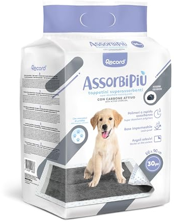 Record Assorbipiù Traverse Cani ai Carboni Attivi USA e Getta per Cani. Extra assorbenza. Tappetini igienici per Cani 60x90cm. Confezione 30 pz. Monouso, Antistrappo e Antiodore. Cani Taglia Grande