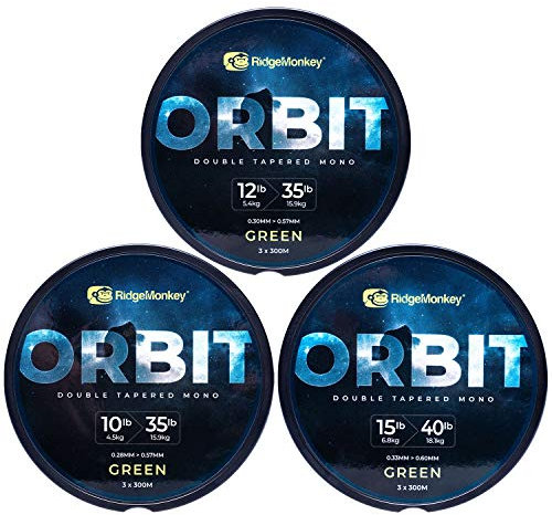 RidgeMonkey monofile Schlagschnur zum Karpfenangeln Orbit Double Tapered Mono, Durchmesser/Tragkraft:0.30-0.57mm / 5.4-15.9kg