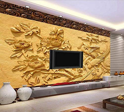 ZHEN WALLPAPER Papel Tapiz fotográfico: Chino, clásico, peonía, Rico, Arenisca, Relieve, Pared, 350 cm x 256 cm (137,8x100,8 Pulgadas) Mural de Pared: decoración de Imagen Sala de Estar Dormitorio
