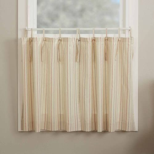 Piper Classics Betsy Stripe Tie Top Tier Curtains, Set of 2, 24 L x 36 W, Farmhouse, Country, Patriotic, Primitive Americana Style Tab Café Curtains