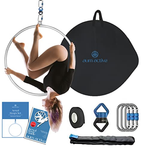 Aerial Hoop 90cm/95cm Single Point Lyra Hoop Set, Includes Storage Bag, Carabiners, Swivel, Strop, and Tape for Beginners, Home Practice, and Circus Ring