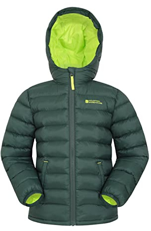 Mountain Warehouse Seasons Steppjacke für Kinder - Ultraleichte, warme, wasserdichte Steppjacke. Jungen & Mädchen Jacke mit Kapuze & Reißverschluss - Frühling, Sommer Khaki Kinder 128 EU (7-8 Jahre)