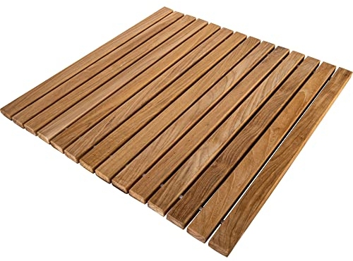 Nordic Style Teak Dusch- und Badewannen-Matte – für den Innen- und Außenbereich – rutschfeste Holzplattform für Sauna, Pool, Whirlpool, Bodenbelag Dekor und Schutz (49,8 x 49,8 cm, natürliches Finish)