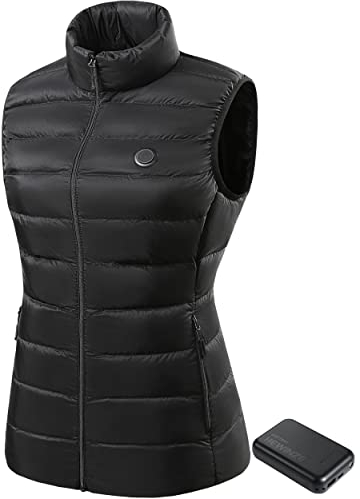 HEWINZE Heated Gilet for Women - Heat Vest with Battery 7.4V Heated Vest Hunting, Down Heated Vest Black