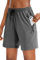 NEYOUQE Running Shorts Women Summer High Waisted Elastic Gym Shorts for Women Quick Dry Ladies Sports Shorts with Zipper Pockets Activewear Hiking Casual Shorts Womens Grey M