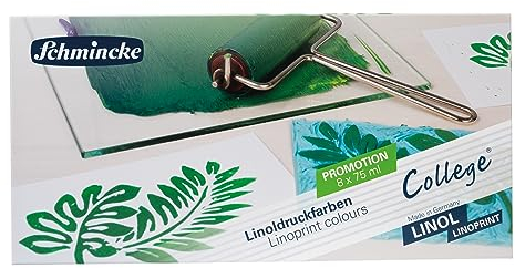 Schmincke - College® Linol, Linoldruckset mit 8 x 75 ml Tuben, 84 708 097, Künstler-Linoldruck-Farben in Studienqualität, geruchsarme Linoldruckfarbe, gleichmäßiger Druck