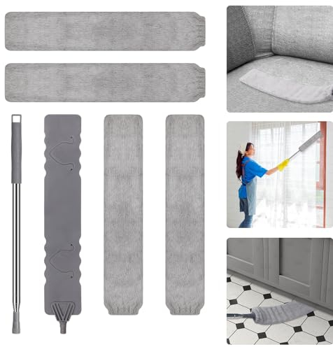 Wantli Plumeau Telescopique Livré Avec 4 Chiffons De Nettoyage Remplaçables, Plumeau Microfibre Avec Poignée En Acier Inoxydable, Nettoyeur De Poussière Rétractable Gap Les Armoires, Le Lit, La Poussi