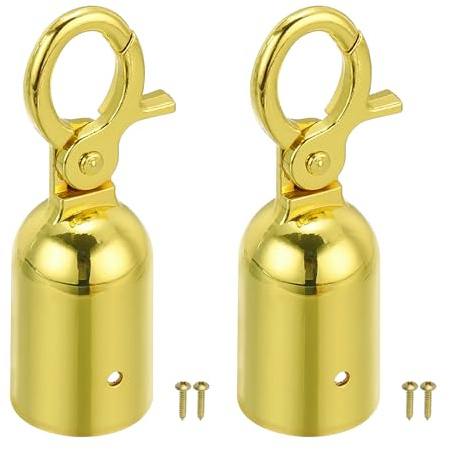 PATIKIL 1.3x3.7 Stanchion Rope End Stopper, 2 Pack Cord End Caps Barrier Rope End Cap Snap Hooks for Crowd Control Queue Divider, Golden
