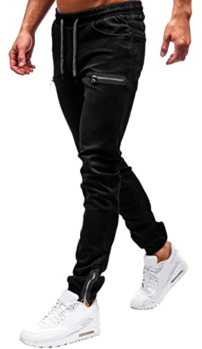 Pantalones Vaqueros Para Hombre Con Bolsillos Laterales, Elásticos, Cintura de Goma, Monocolor, Holgados - Ideal Para Ocio y Trekking