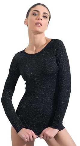 Ciocca Pura Maglia Donna Manica Lunga Lurex Scintillante Intimo Canottiera - Elegante Calda [P0724M_NRO_M_1]