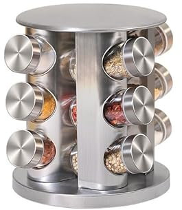 HOMTERN Rotating Spice Rack,Spice Jars,12-Jar Square Carousel Organizer for Kitchen Seasonings,kitchen Cupboard Organiser,Spice Organiser,Cupboard Organiser.
