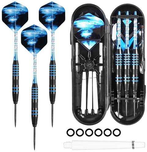 WIYETY dartpilar med metallspets 3-delat set: 22 gram professionella darts med aluminiumskaft, anti-lösa gummiringar, flights dart fodral perfekt för nybörjare och proffs, exakt dartpilset med