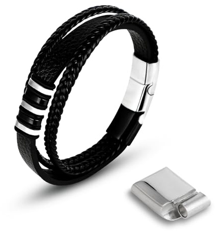 Herrarmband – lärderarmband – läder armband svart – fars dag gåva – present till män – flätat armband i äkta läder med magnetisk förlängningslås