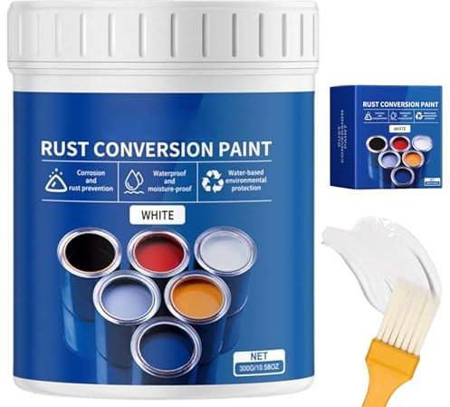 Pintura convertidora de óxido resistente a la intemperie para metal, 300 g/10.6 onzas, pintura de conversión de óxido con pincel, convertidor de óxido multifuncional 4 en 1 para varios metales (blanco
