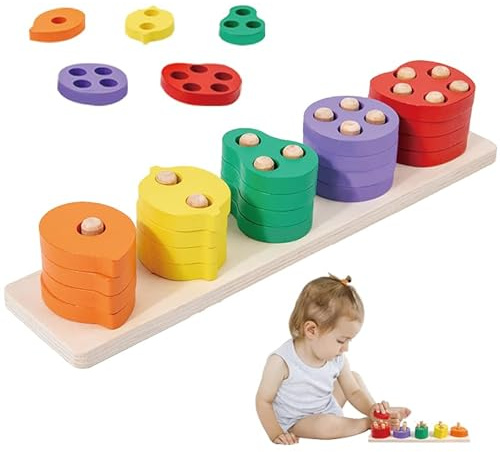 KUKUTrue Montessori Leksak 1 2 3 År, Stapelspel, Barnspel från 1 År, Träleksak, Finmotorik från 1 År, Lärande Leksak, Present för 1–3 År Barn Pojkar Flickor