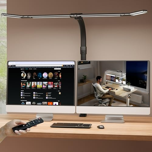 GAEFURY Schreibtischlampe LED Dimmbar, 24W 106CM Schreibtischlampe klemmbar mit Einstellbare 4-Segment-Lichtleiste,1800LM Augenschutz Tageslichtlampe Schreibtisch mit Fernbedienung,Tischlampe