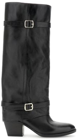 CAFèNOIR - Stivali In Pelle Con Risvolto E Fibbie, Da Donna, Colore Nero, Taglia 39