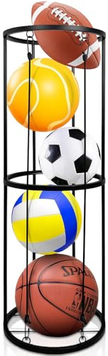 AMFUN Portapalloni Verticale, Porta Palloni, Scaffale di Stoccaggio della Palla Rimovibile, Scaffale di Stoccaggio di Attrezzature Sportive per Palloni Sportive per Basket,Calcio,Pallavolo