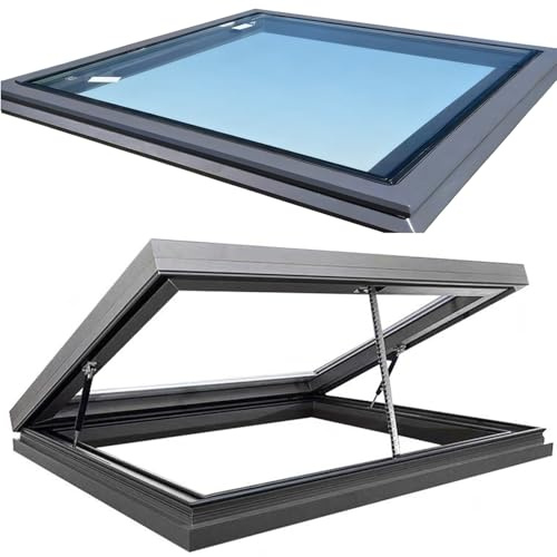 Claraboya Techo,Ventana de tejado Control Remoto Apertura eléctrica,Claraboya Techo Vidrio Templado de Doble Capa,para iluminación y ventilación,A,60x60cm/23.6x23.6in