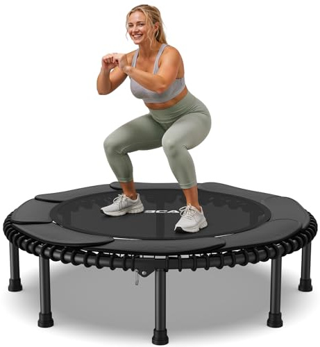 BCAN 450/550LBS Rebounder Trampoline for Adults, 40/48 Foldable Mini Trampoline with Durable Bungees, Quiet & Stable Exercise Rebounder Trampoline for Indoor/Garden Workout- 48IN Black