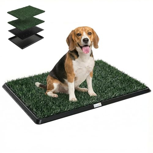 PawHut Hundetoilette 76 x 50,5 cm Hundeklo mit 2 Kunstrasen waschbar Welpentoilette Welpenklo für Welpen und Hunde für Balkon Zuhause Wohnung
