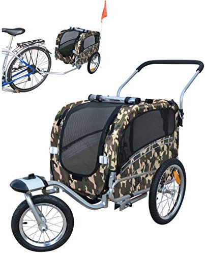 PAPILIOSHOP Argo Remorque Vélo et Poussette pour Chien et Animaux - Modèle Jogging, Course à Pied, Buggy Convertible pour Vélo et Bicyclette, Transport Sécurisé pour Chiens et Animaux (Camouflage S)