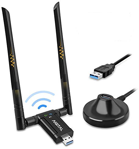 WLAN Adapter 1200Mbit/s, WLAN USB Stick DualBand 867Mbit/s (5GHz), 300Mbit/s (2,4GHz) WLAN Empfänger mit 2*5dBi Antenne und USB 3.0-Dockingstation mit 65cm kable für PC Desktop Laptop Windows/Mac OS