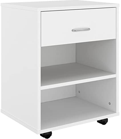 vidaXL Rollschrank mit Schublade Fächern Rollcontainer Büroschrank Aktenschrank Bürocontainer Schrank Büro Druckerschrank Weiß 46x36x59cm Holzwerkstoff