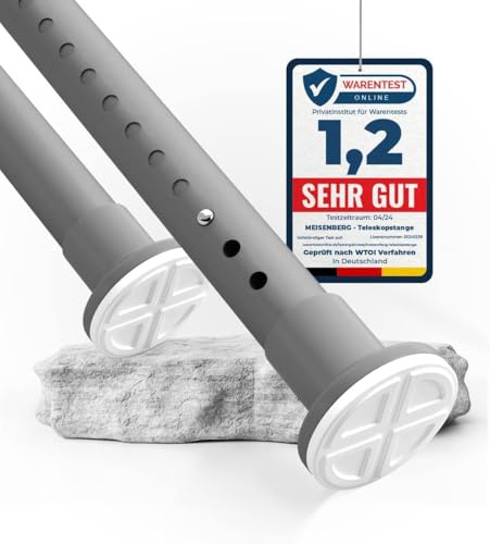 MEISENBERG - Asta per tende, senza praticare fori, 360-410 cm, diametro 32 mm, grigio, multifunzionale, da fissare, asta telescopica allungabile, asta di serraggio, utilizzabile anche per divisori