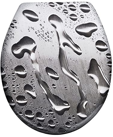 Froadp Toilettendeckel Klodeckel mit Absenkautomatik WC Sitz Toilettensitz aus Duroplast und Edelstahl Antibakteriell Toilettenbrille für Alle Handelsüblichen WC-Becken (Wassertropfen)