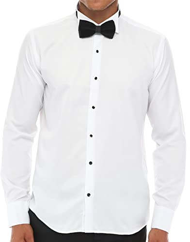 TruClothing.com Chemise Blanche pour Homme col cassé Style Smoking Double Manchette Style Classique
