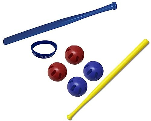 Wiffle® Ball Bat Bundle Limited Edition Official Yellow and Official Blue Bat, 2 Red and 2 Blue Wiffle® Balls Bundle with Bonus Dare to Soar Wristband by AweStar Eagle