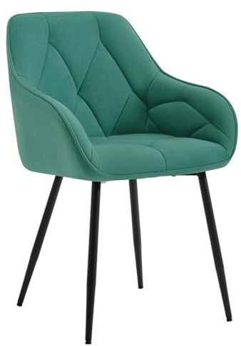 WOLTU Dining Chair, Upholstered Ergonomic Chair, Turquoise | With Backrest, Armrests, Metal Legs for Kitchen Living Room Bedroom Lounge Office Dressing Room, Velvet