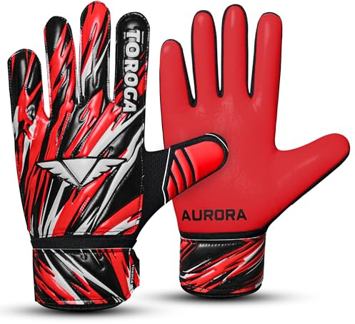TOROGA Football Goalkeeper Gloves For Boys kids Children Youth Soccer Goalie Glove with Super Grip Palms (Red, 4)