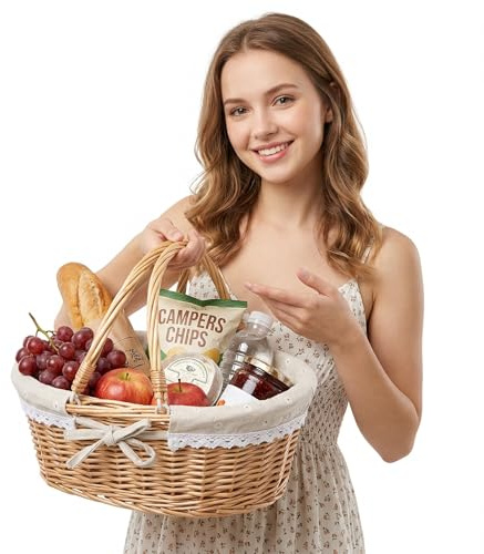 Healifty Easter Wicker Picnic Basket with Liner and Handles