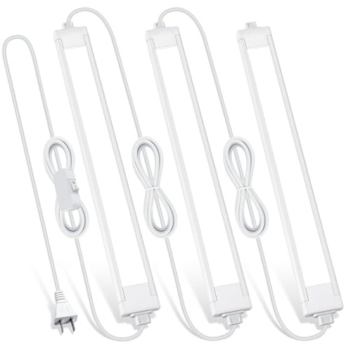 Lazukes 3 Pack Plug in Under Cabinet Lighting for Kitchen, 6500k Bright Under Counter Lights for Shelf/Workbench/Bookshelf/Over Sink, 14inch Linkable 110V LED Light Bar