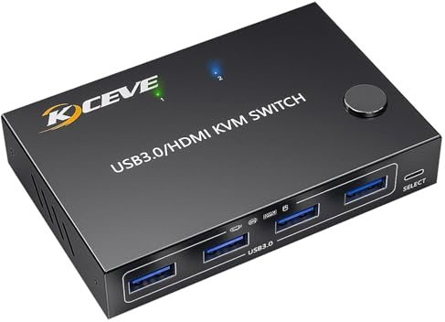 KCEVE Conmutador KVM 2 computadoras 1 monitores HDMI